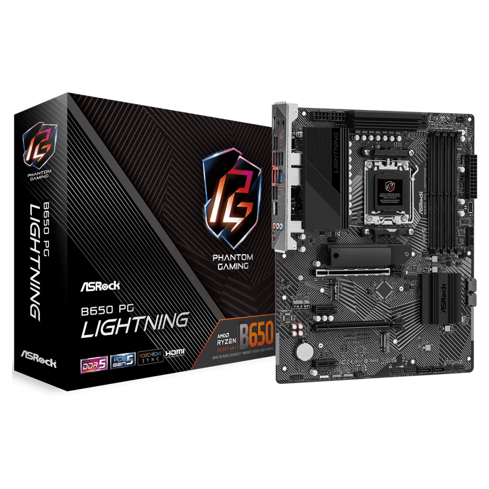 ASRock B650 PG Lightning AMD 600 Series ATX Motherboard | 90 - MXBK20 - A0UAYZ | - Vektra Computers LLC ASRock B650 PG Lightning AMD 600 Series ATX Motherboard | 90 - MXBK20 - A0UAYZ | - Vektra Computers LLC